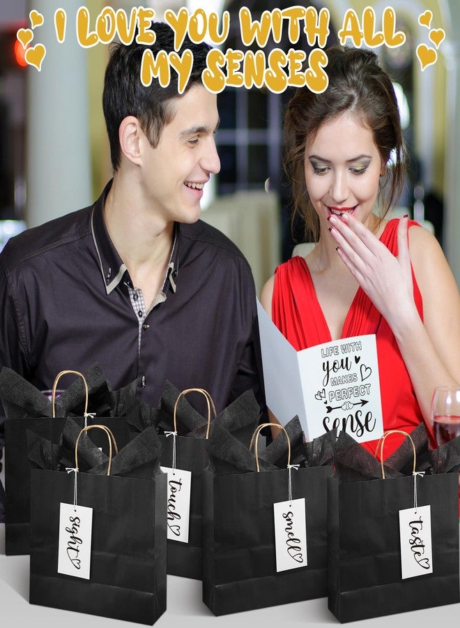 Kolldenn أكياس هدايا كولدين للحواس الخمس مع ملصقات، أكياس ورقية كرافت لعيد الحب، للرجال والنساء، 12.6 × 4.3 × 9.8 بوصة، حواس البصر والشم واللمس والتذوق والسمع، أكياس هدايا ورقية لأعياد الميلاد وحفلات الزفاف (أسود) - Image 4